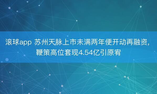滚球app 苏州天脉上市未满两年便开动再融资， 鞭策高位套现4.54亿引原宥