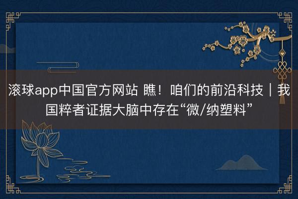 滚球app中国官方网站 瞧！咱们的前沿科技｜我国粹者证据大脑中存在“微/纳塑料”