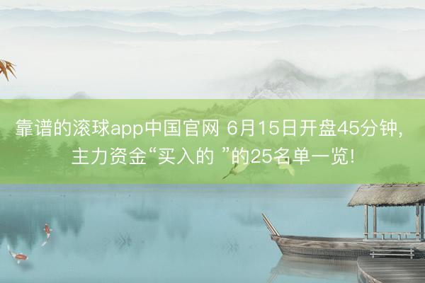 靠谱的滚球app中国官网 6月15日开盘45分钟， 主力资金“买入的 ”的25名单一览!